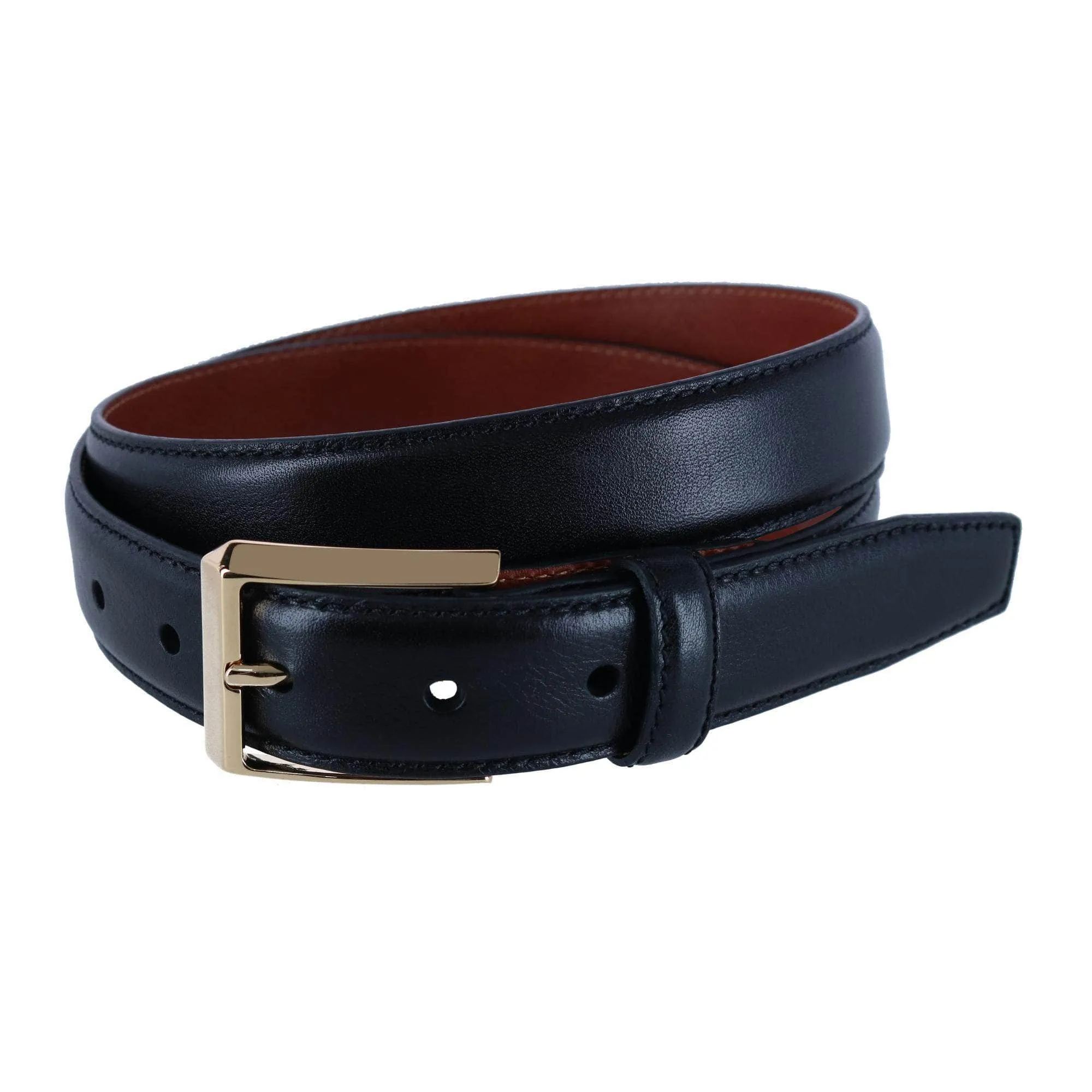 30MM Pebble Grain Leather Belt with Gold Buckle