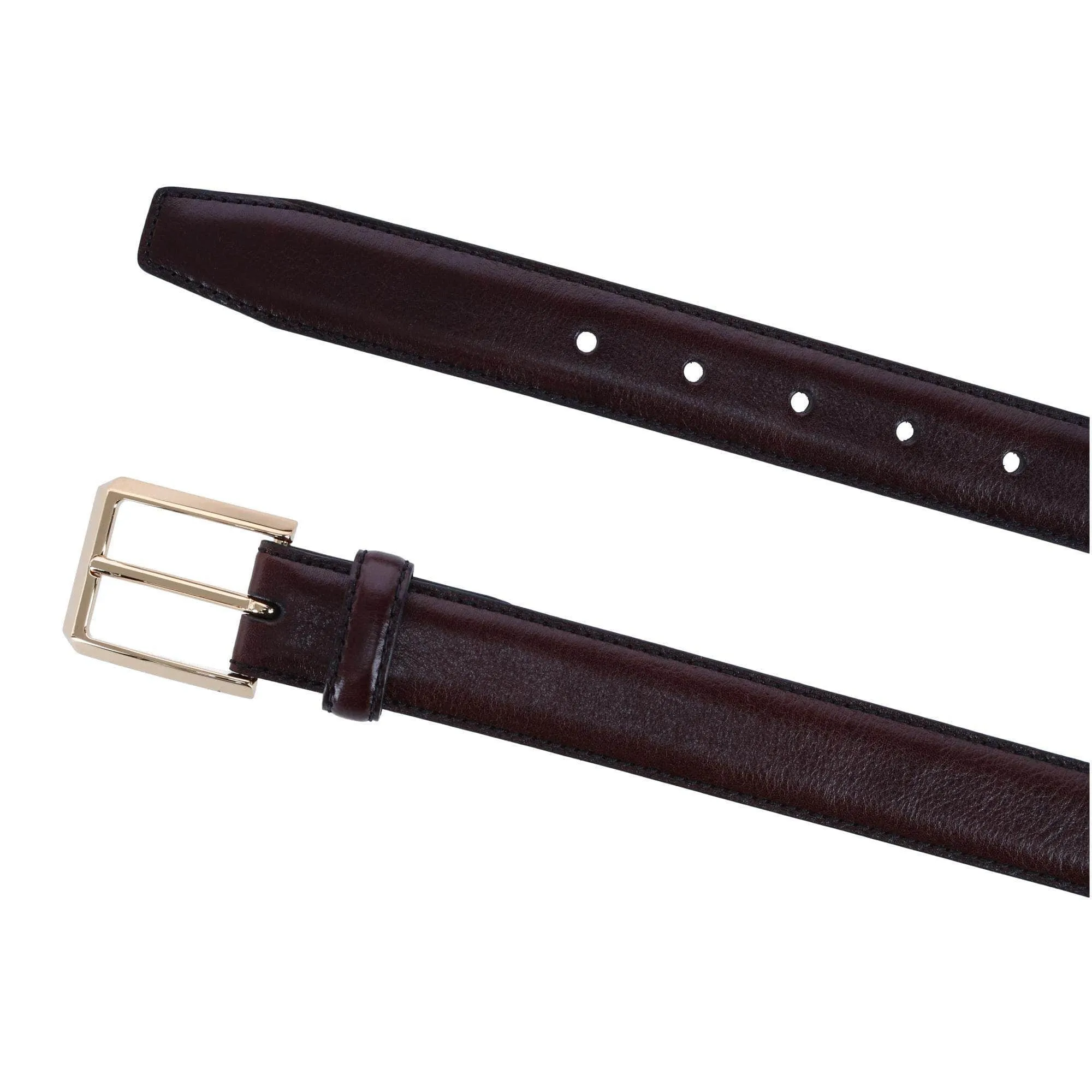 30MM Pebble Grain Leather Belt with Gold Buckle