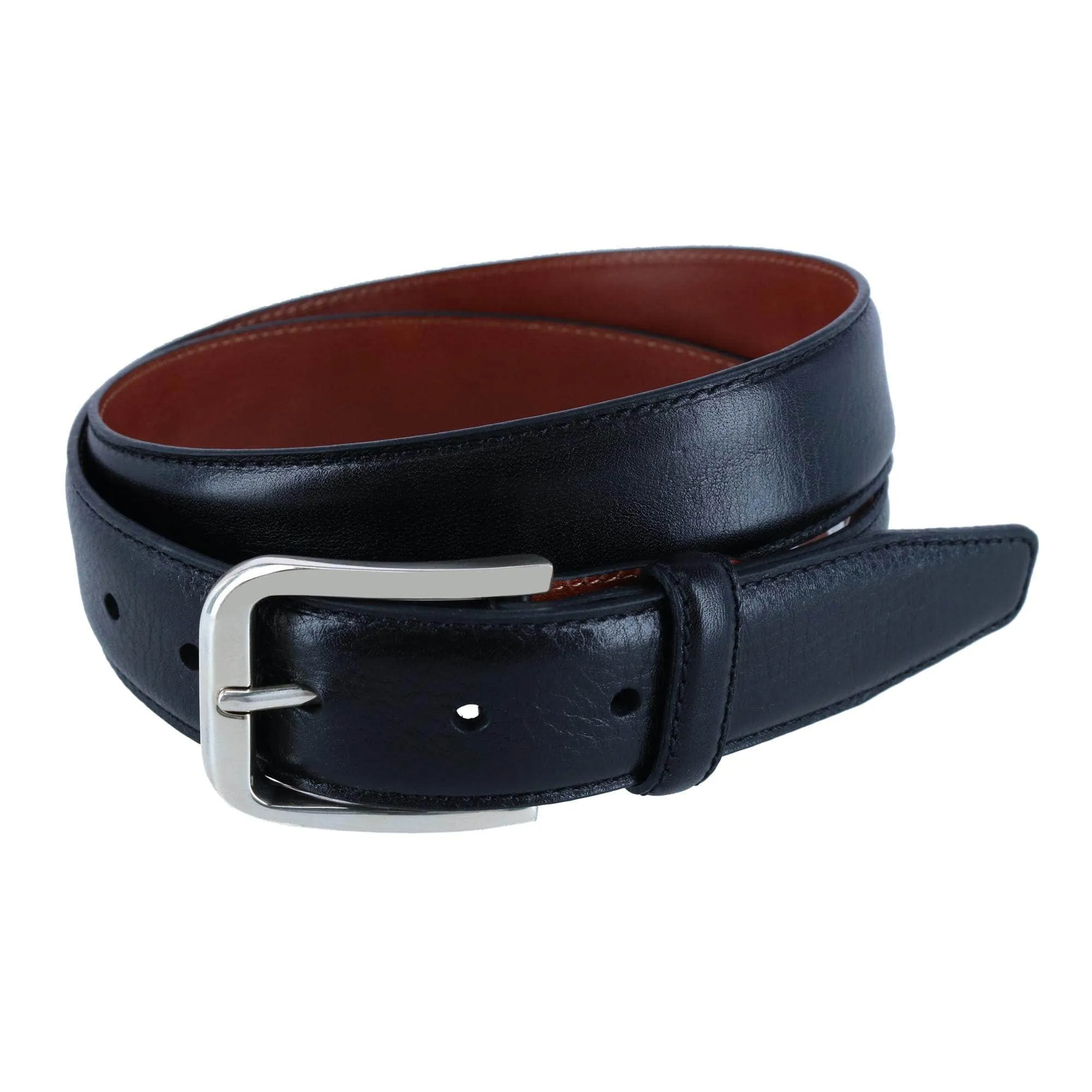 35MM Pebble Grain Leather Belt with Silver Buckle