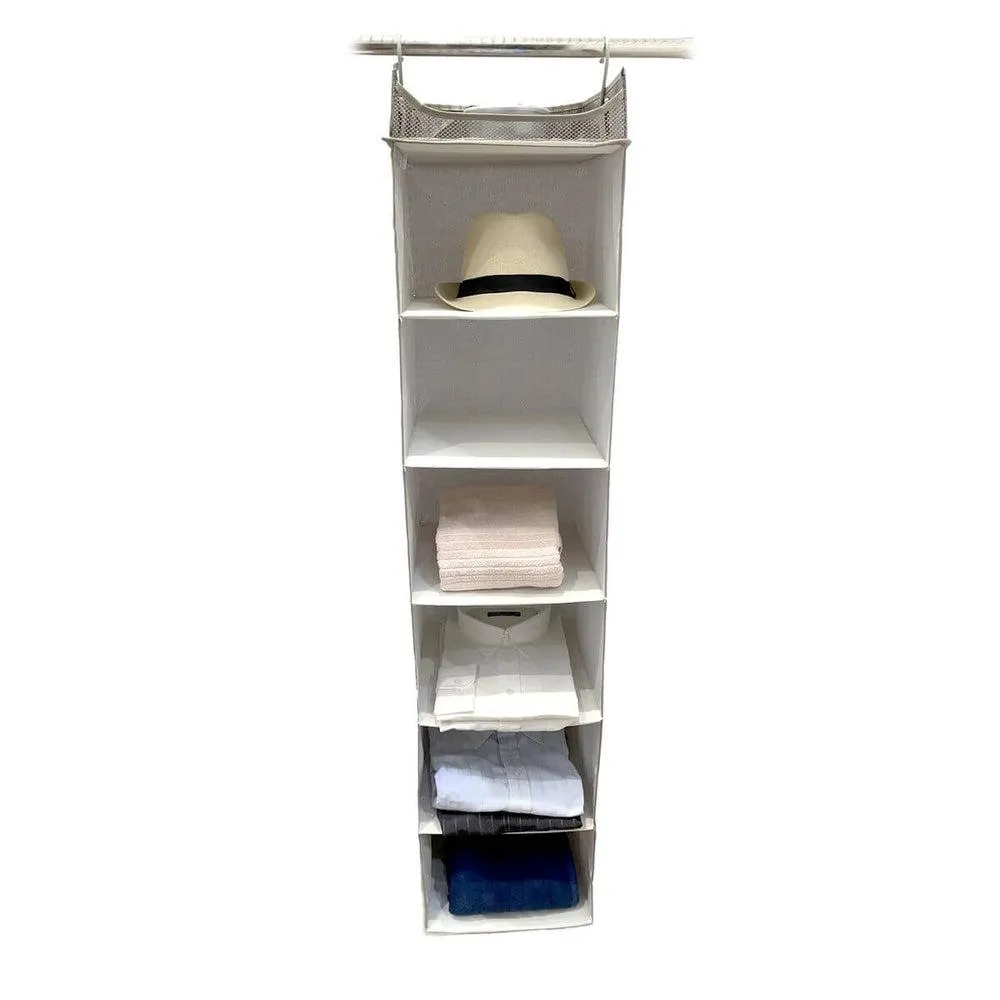 6 Shelf Hanging Wardrobe Organiser Textured Grey