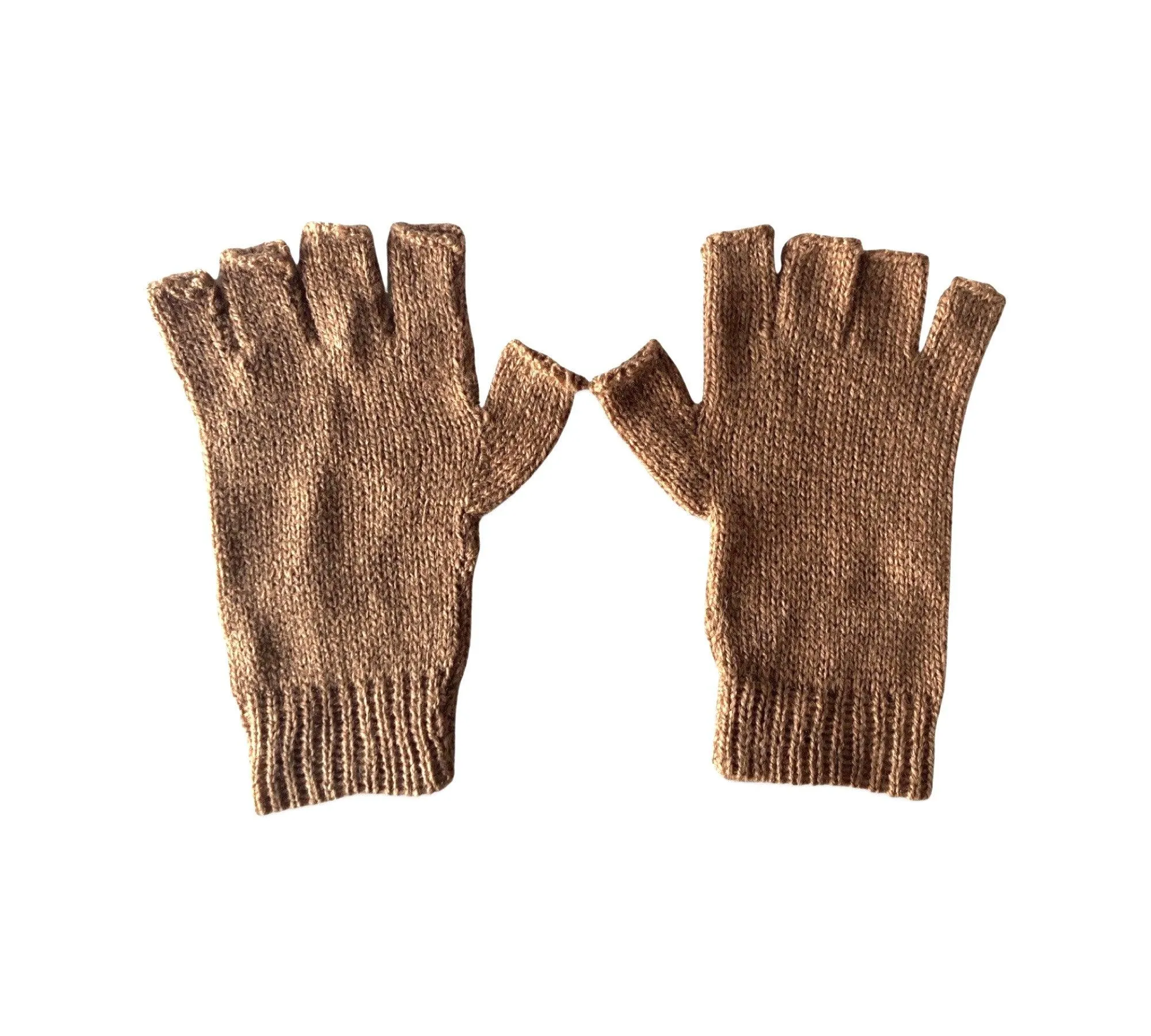 Alpaca Hand Knitted Fingerless Gloves - Caramel