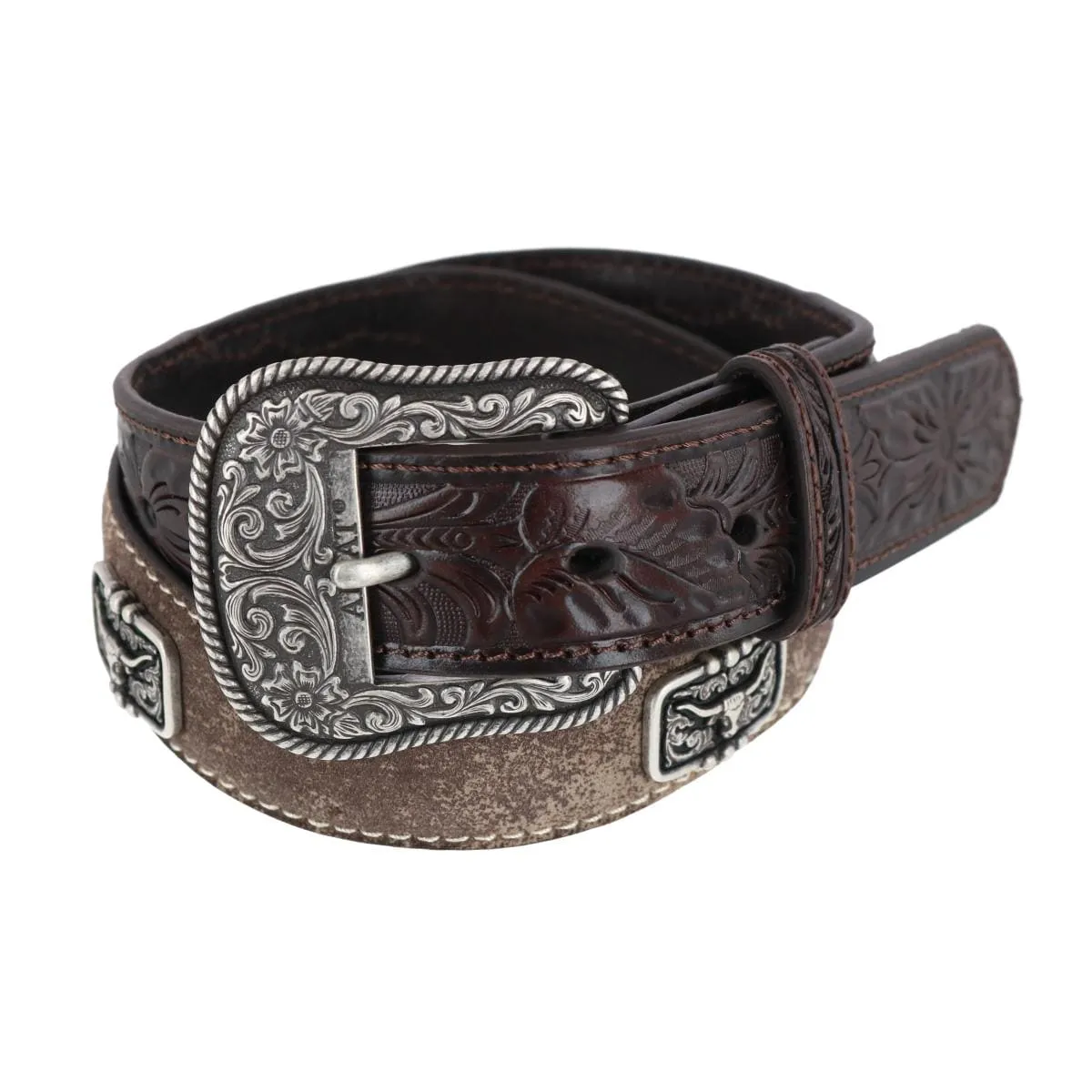 Ariat Boy's Longhorn Western Belt with Tooled Tabs