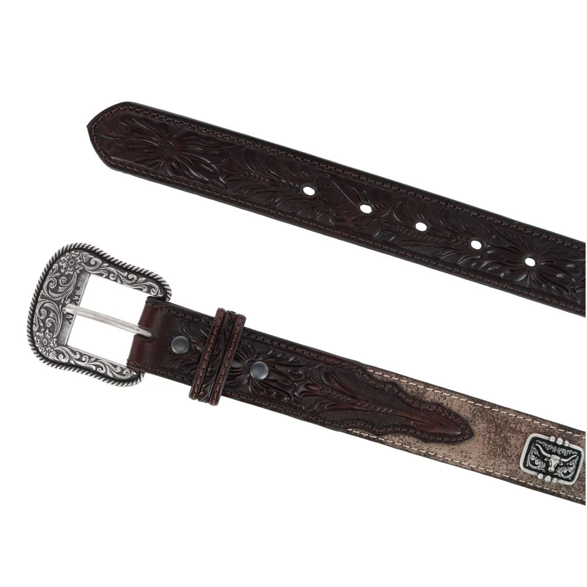 Ariat Boy's Longhorn Western Belt with Tooled Tabs