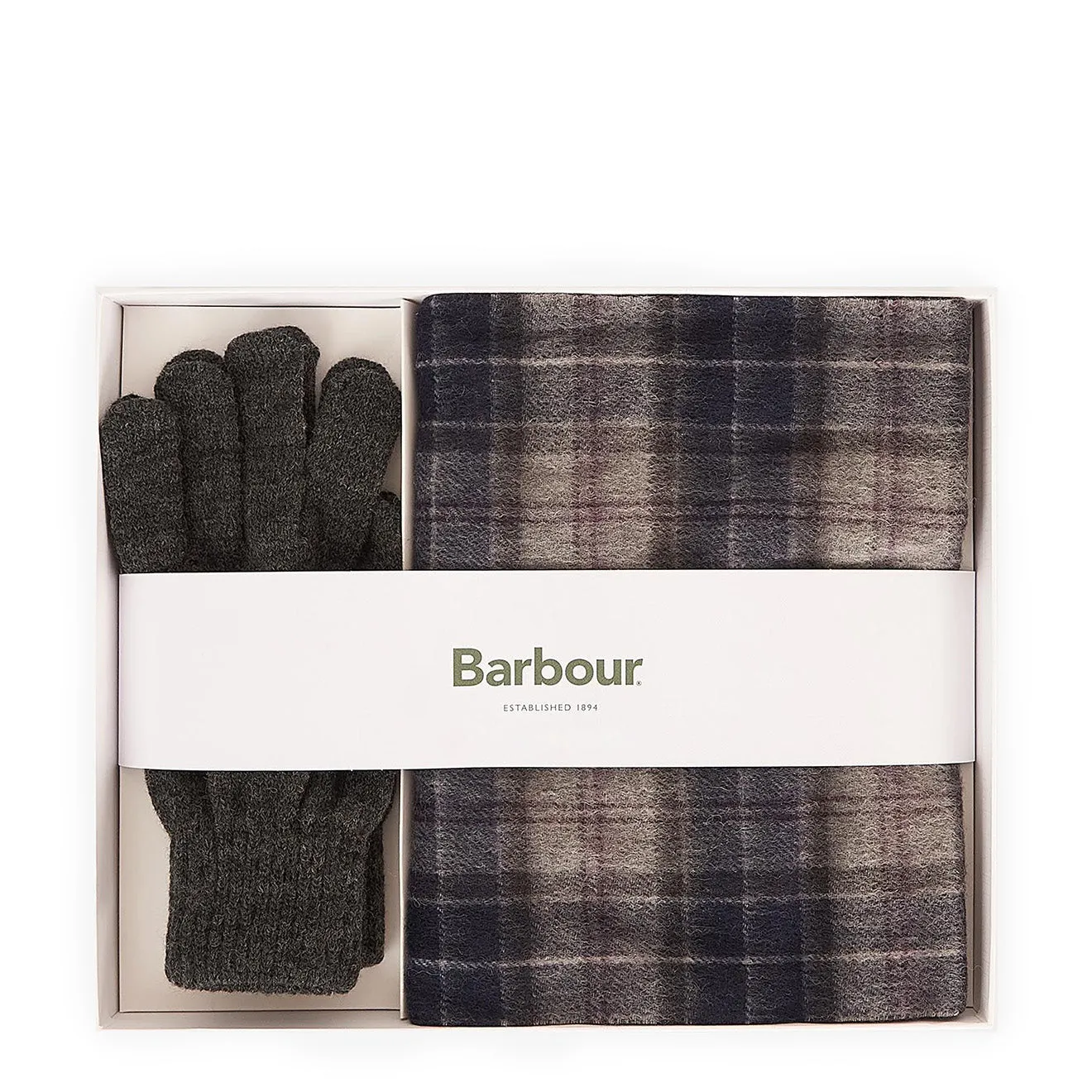 Barbour Tartan Scarf / Gloves Gift Set Classic Black Slate Tartan