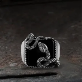 Black Gemstone Snake Stainless Steel Ring