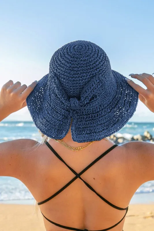 Bow Accent Woven Straw Bucket Sun Hat