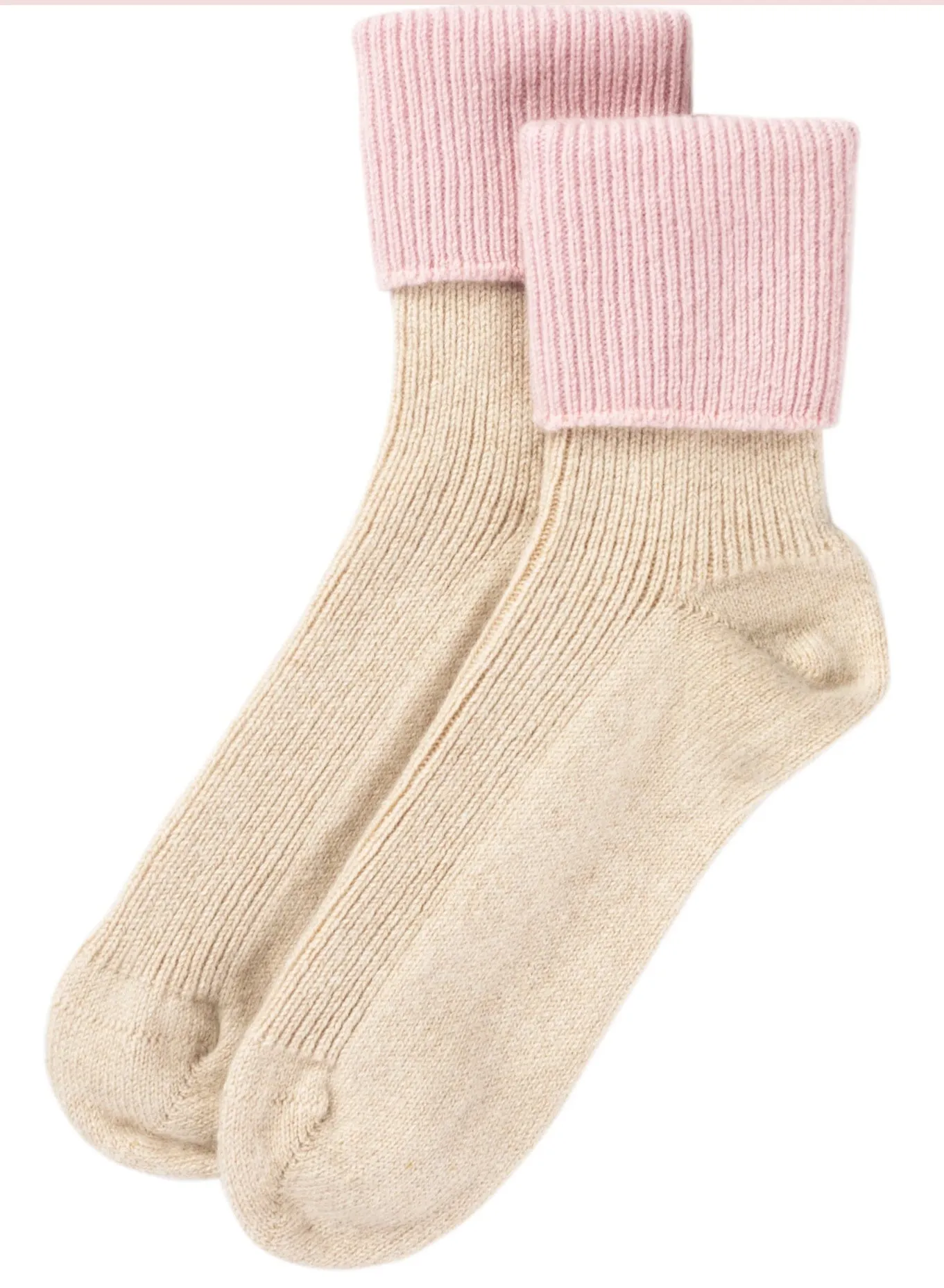 Cashmere Turnover Socks - Ivory & Lily Pink