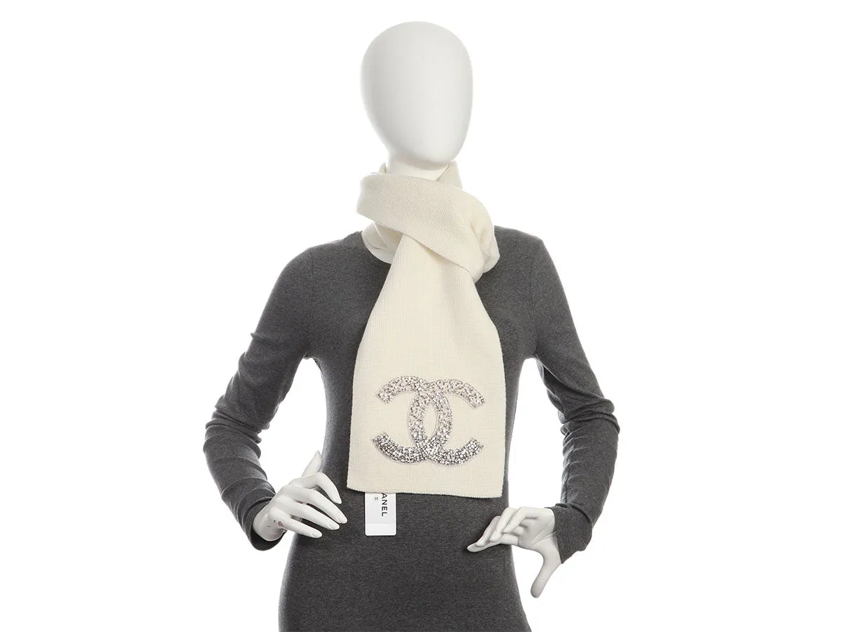 Chanel Ivory Cashmere Crystal Scarf