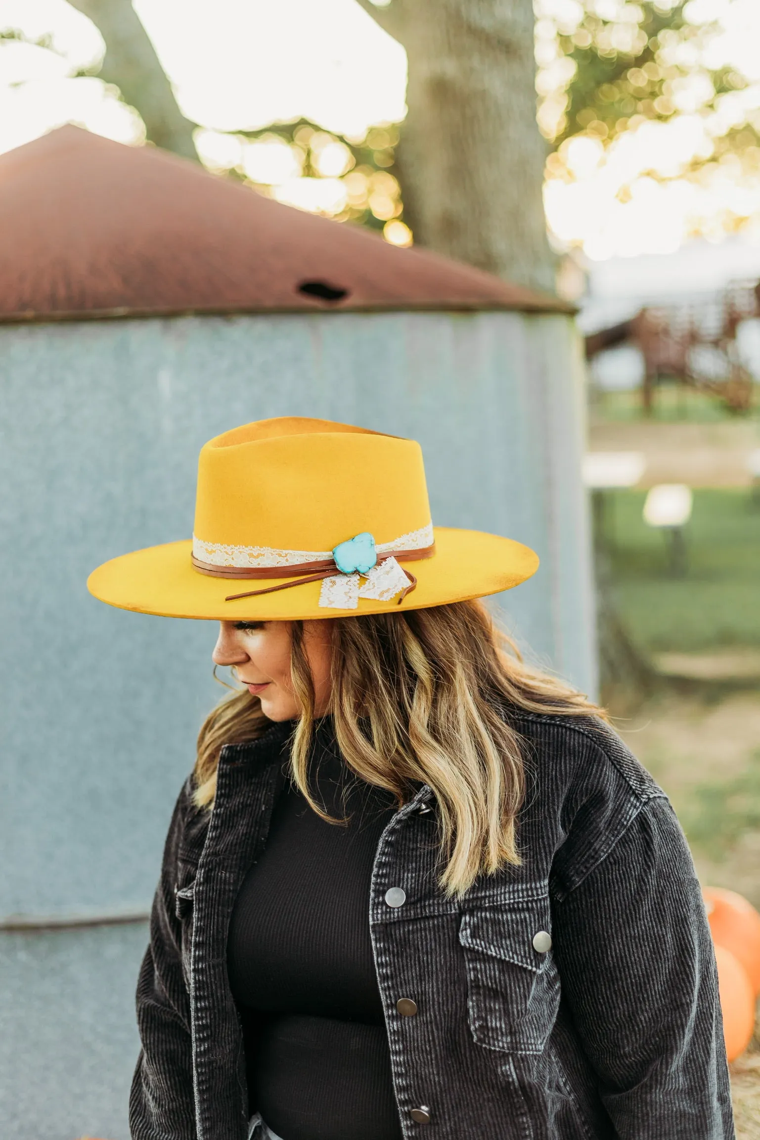 Charlie 1 Horse | Smoke Show Wool Felt Hat with Lace and Leather Band and Turquoise Slab