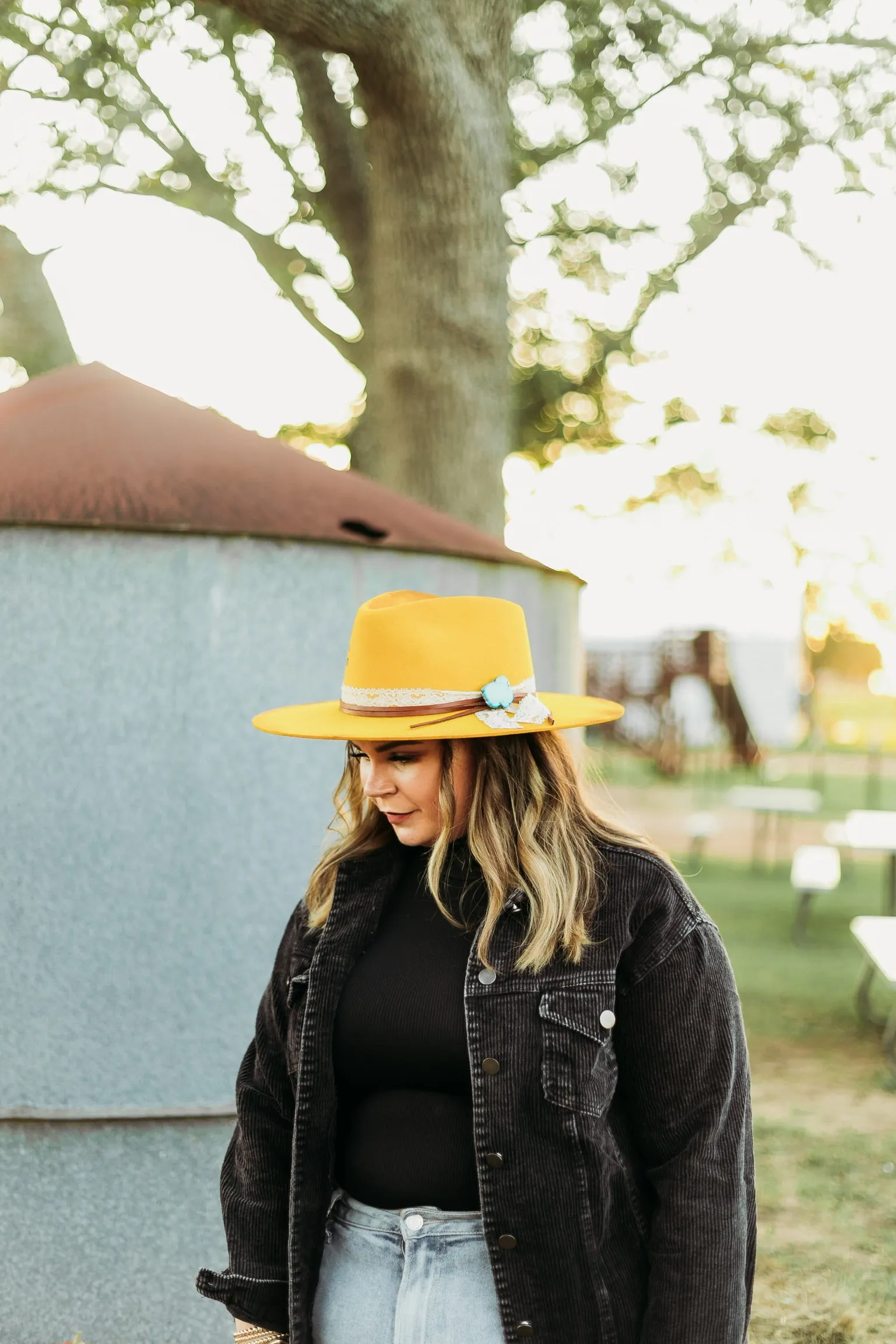 Charlie 1 Horse | Smoke Show Wool Felt Hat with Lace and Leather Band and Turquoise Slab