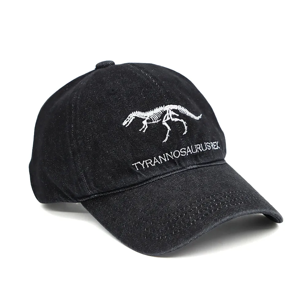 Dinosaur Hat Embroidered T Rex Skeleton Denim Baseball Cap Vintage Washed Casual Dad Hat TG11580