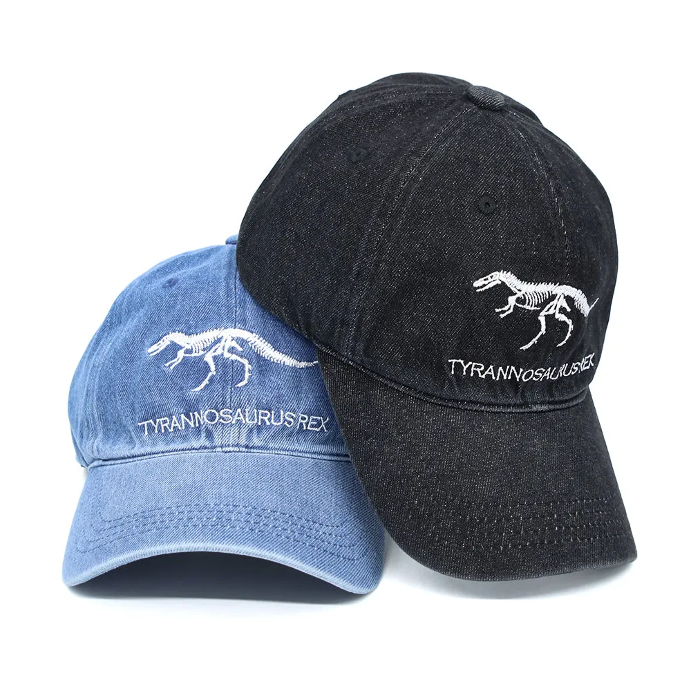 Dinosaur Hat Embroidered T Rex Skeleton Denim Baseball Cap Vintage Washed Casual Dad Hat TG11580