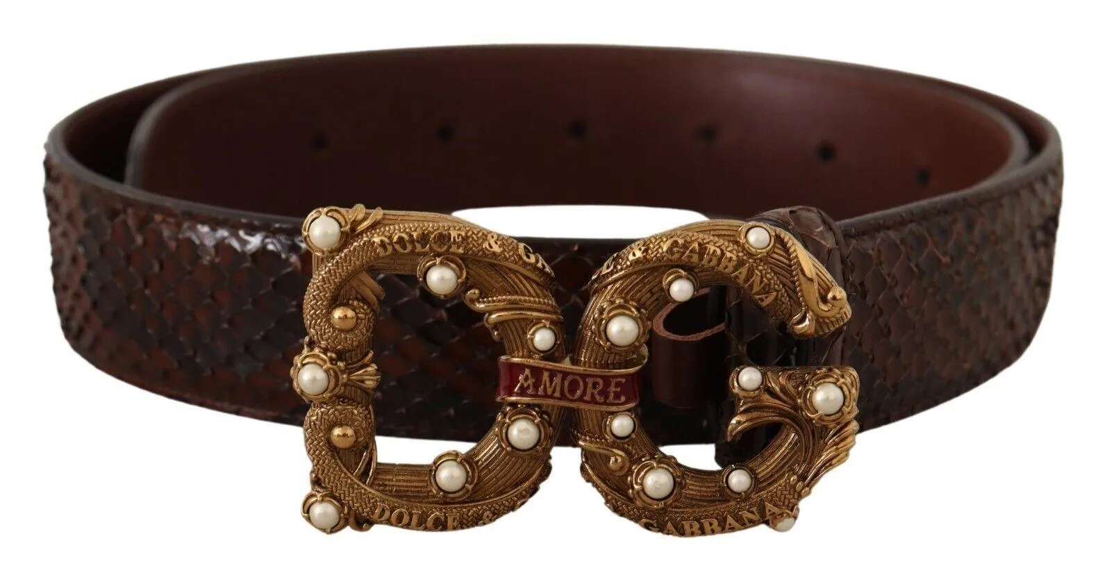 Dolce & Gabbana Brown Exotic Leather Logo Buckle Amore Belt