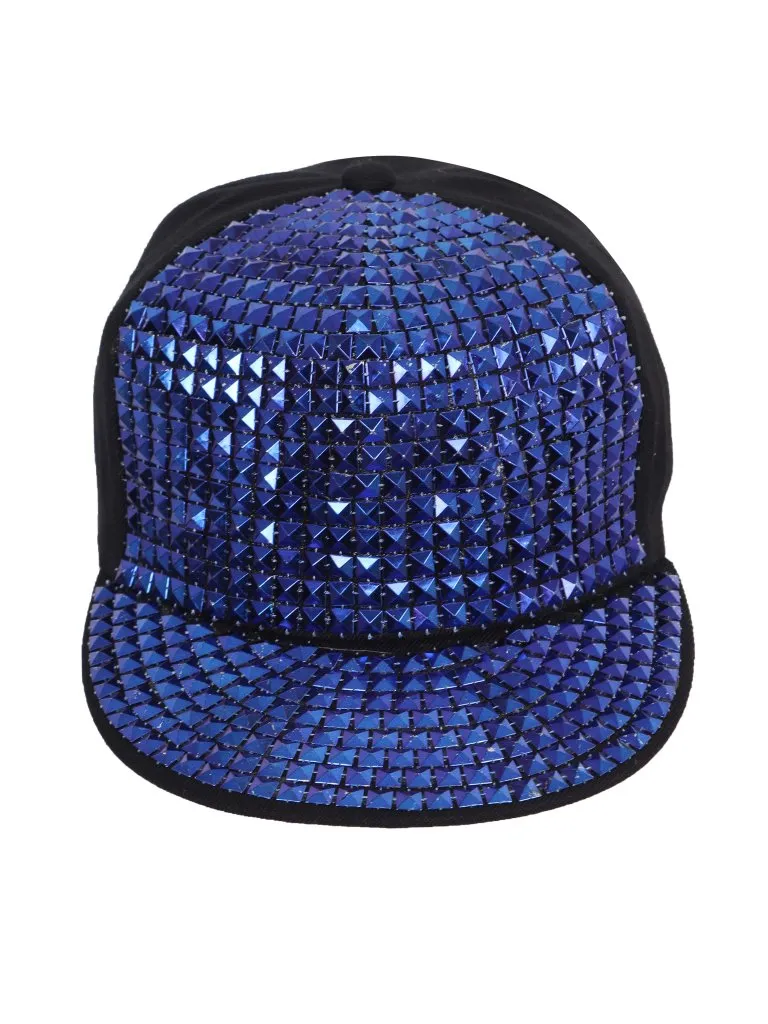 FabSeasons Studs Bling Flat Hip Hop Cap (Blue)