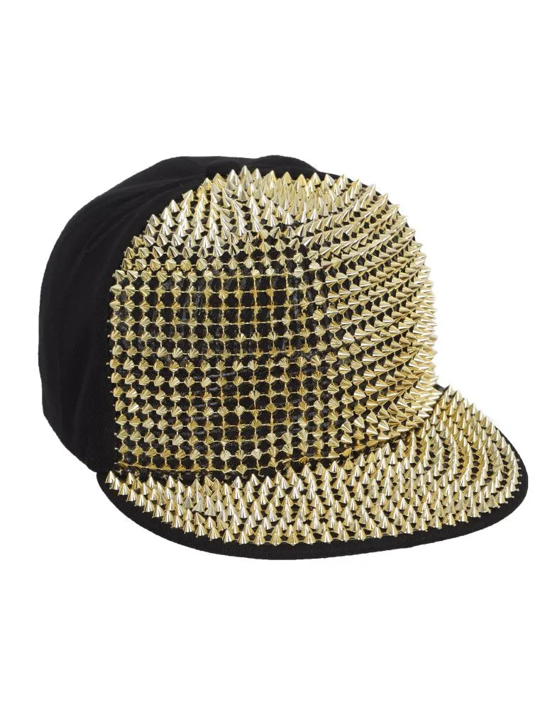 FabSeasons Studs Bling Flat Hip Hop Cap (Gold)