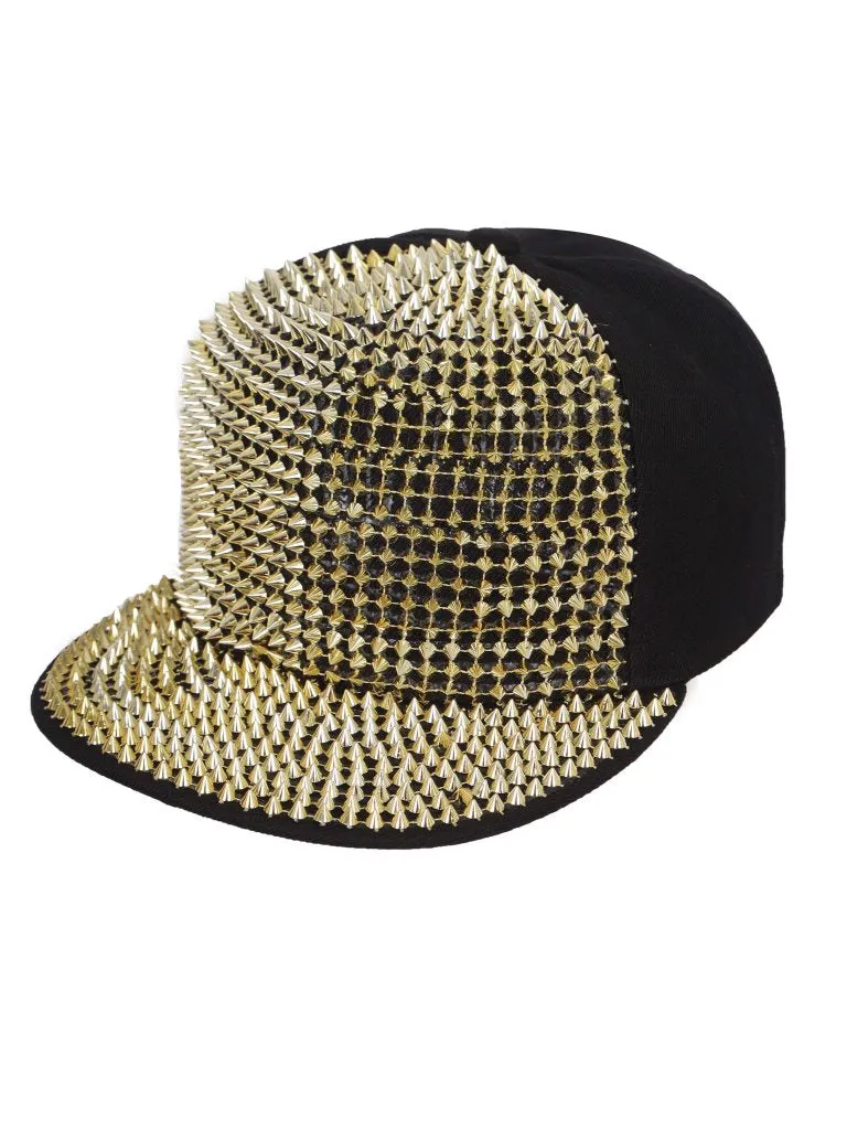 FabSeasons Studs Bling Flat Hip Hop Cap (Gold)