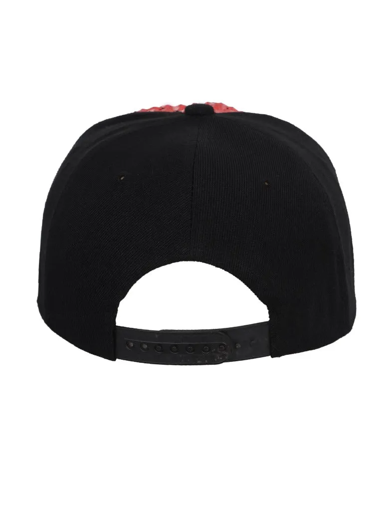 FabSeasons Studs Bling Flat Hip Hop Cap (Red)