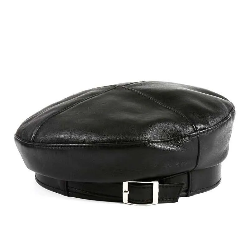 Fashion Sheepskin Genuine Leather Women Beret