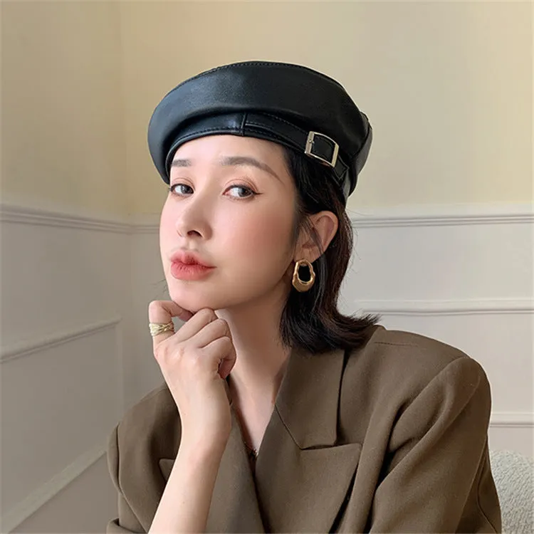 Fashion Sheepskin Genuine Leather Women Beret