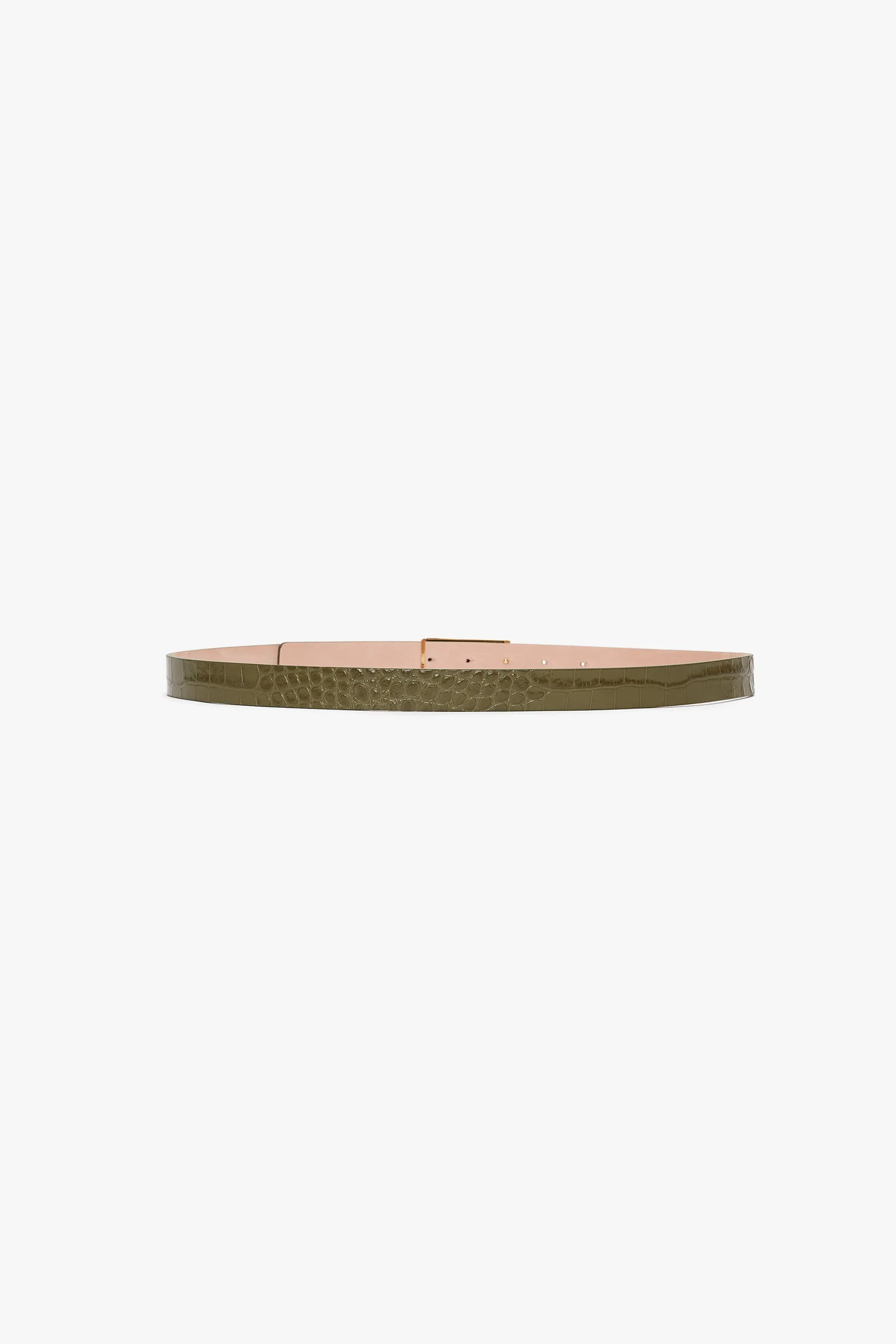 Frame Belt In Khaki Croc Embossed Calf Leather