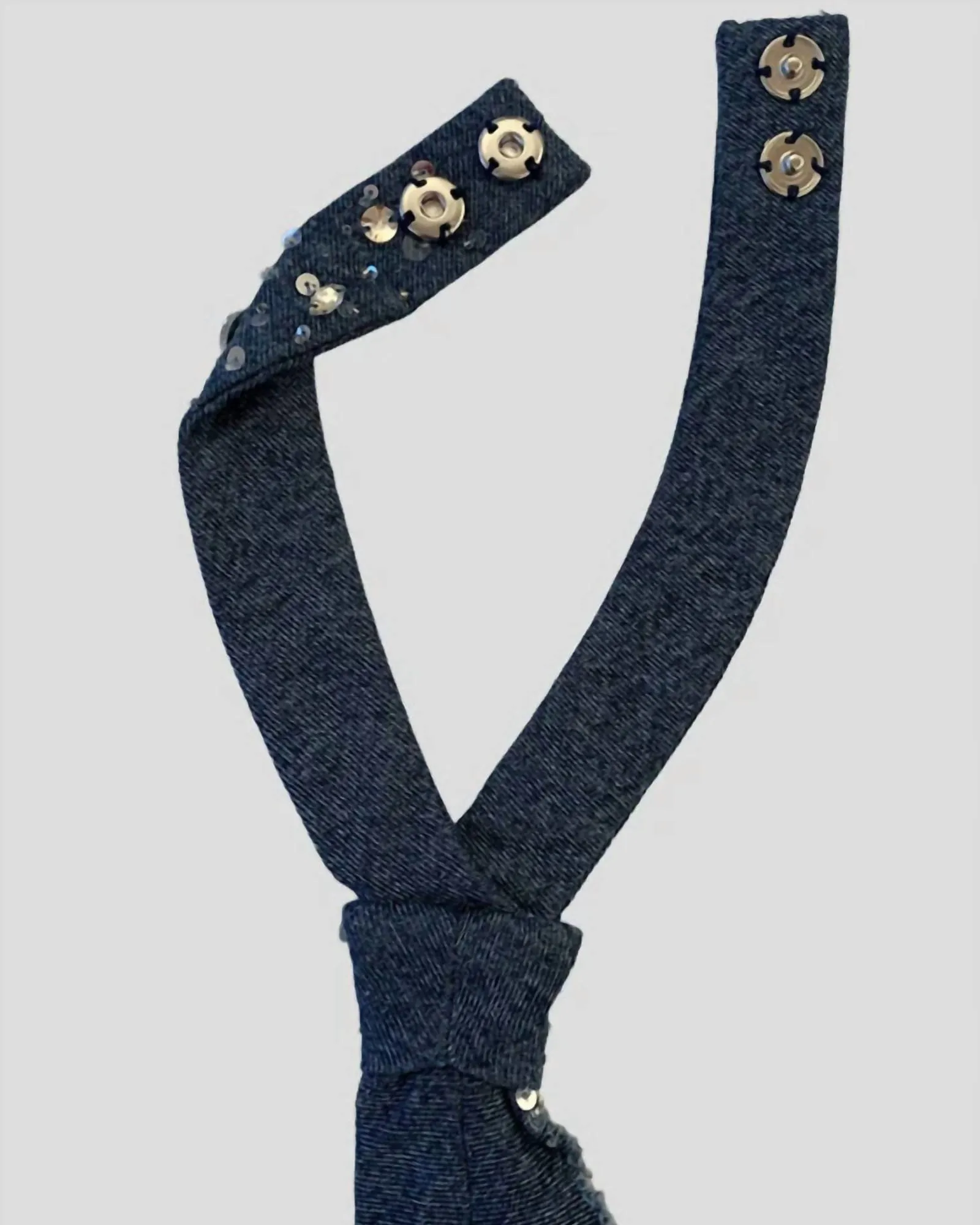 Frayed Crystal Tie In Denim | Denim