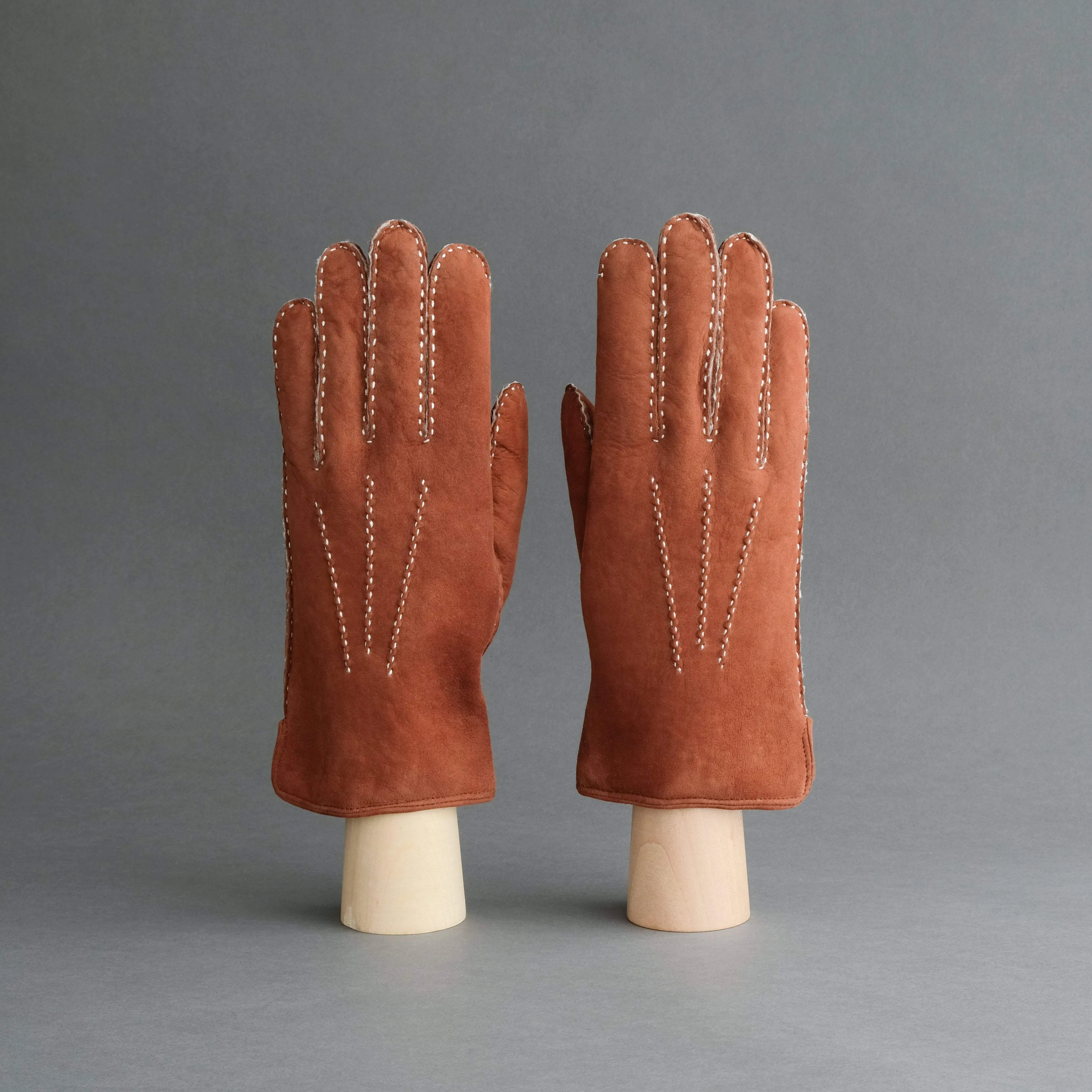 Gentlemen's Hand Sewn Gloves From Rust Curly Lambskin