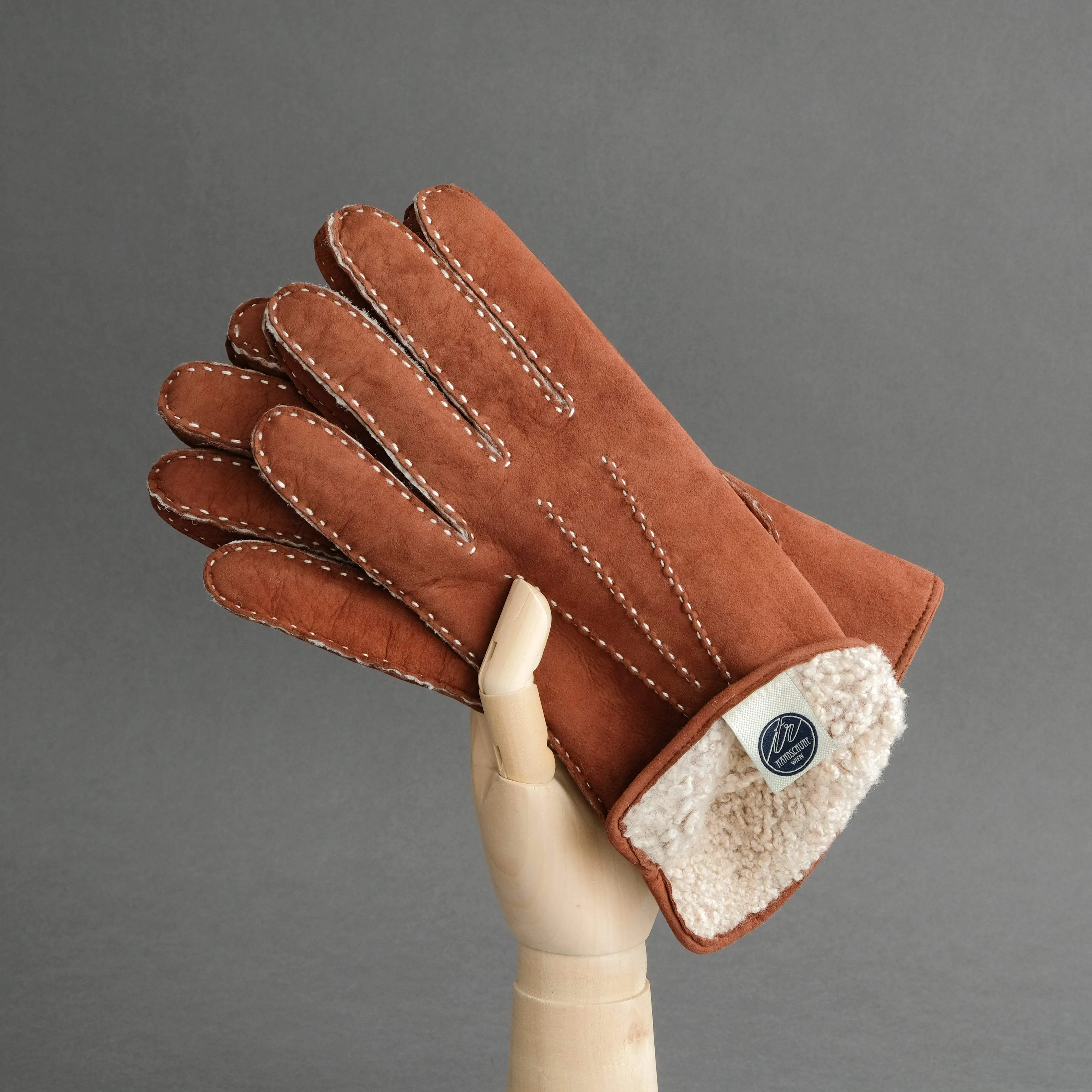 Gentlemen's Hand Sewn Gloves From Rust Curly Lambskin