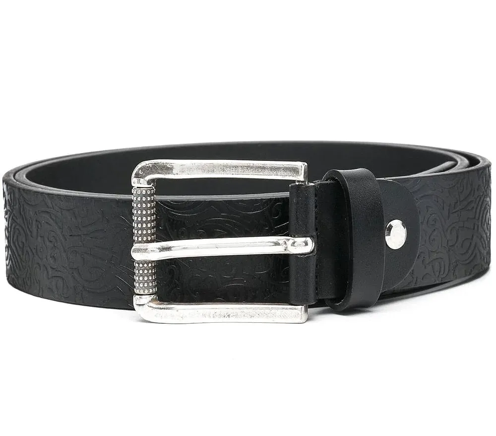 John Richmond - "BARAU" Roller Silver Buckle w/Embossed Leather Belt Strap