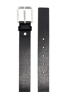 John Richmond - "BARAU" Roller Silver Buckle w/Embossed Leather Belt Strap