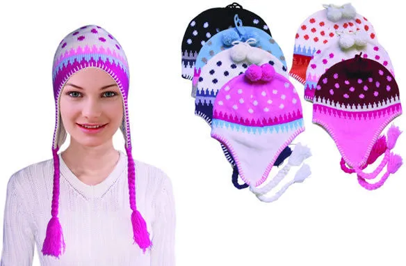 knitted ladies flap hats - assorted colors Case of 144