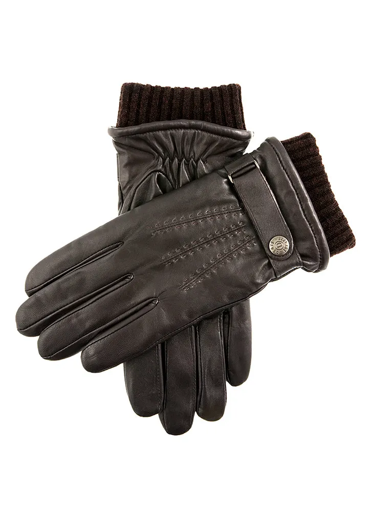 Men's Touchscreen Three-Point Wool Blend-Lined Leather Gloves