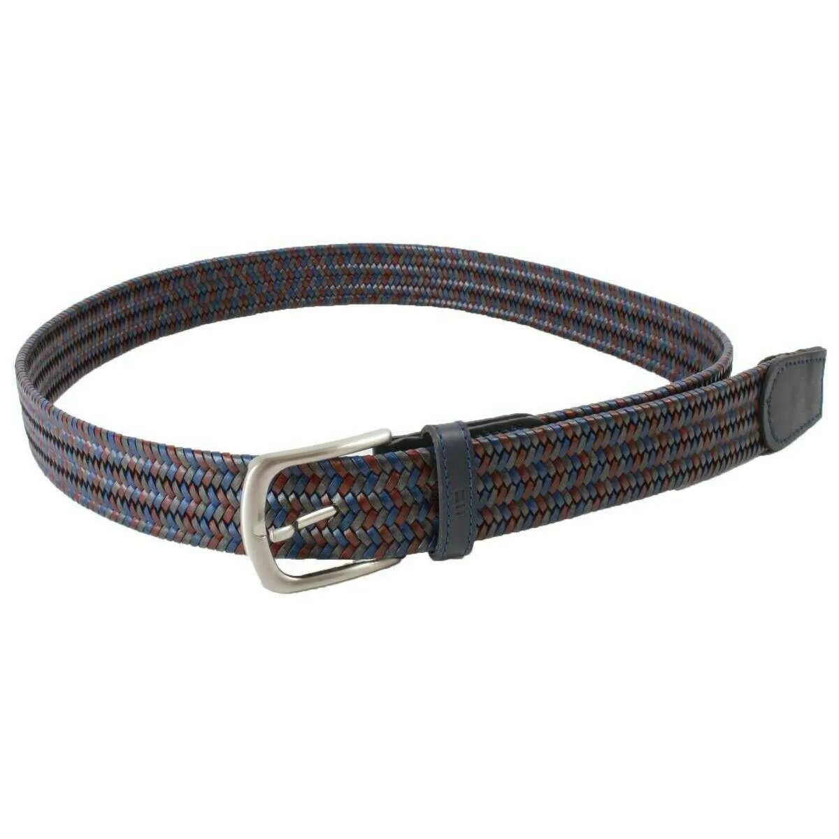 Miguel Bellido Sports Woven Leather Belt - Ink Blue/Grey/Mid Brown