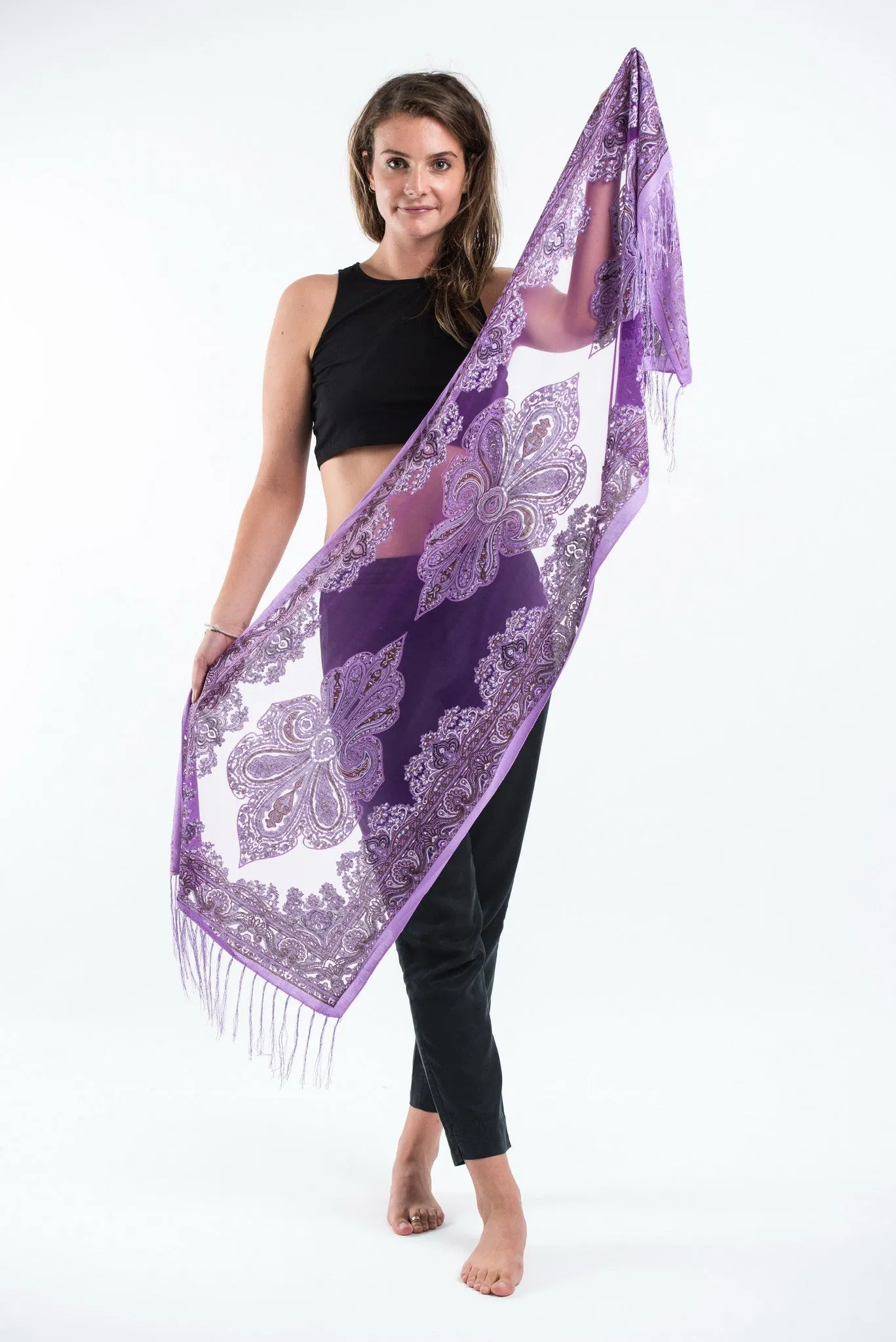 Nepal Paisley Lace Shawl Scarf in Purple