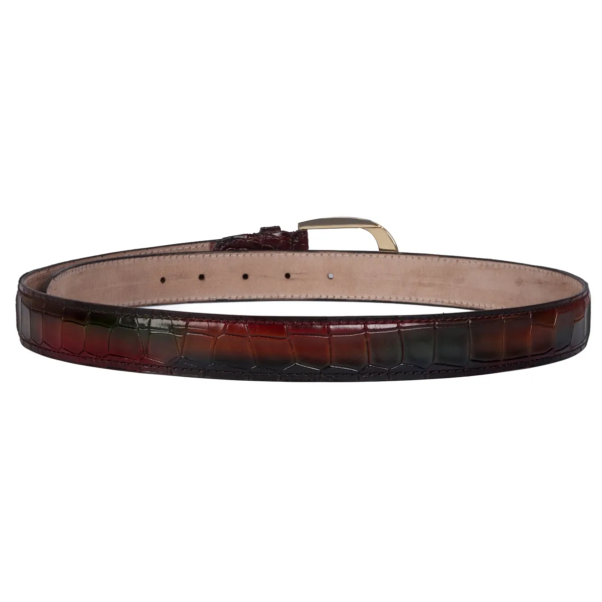 Oval Shape Buckled Men's Belt in Multi Color Deep Cut Croco Textured Leather