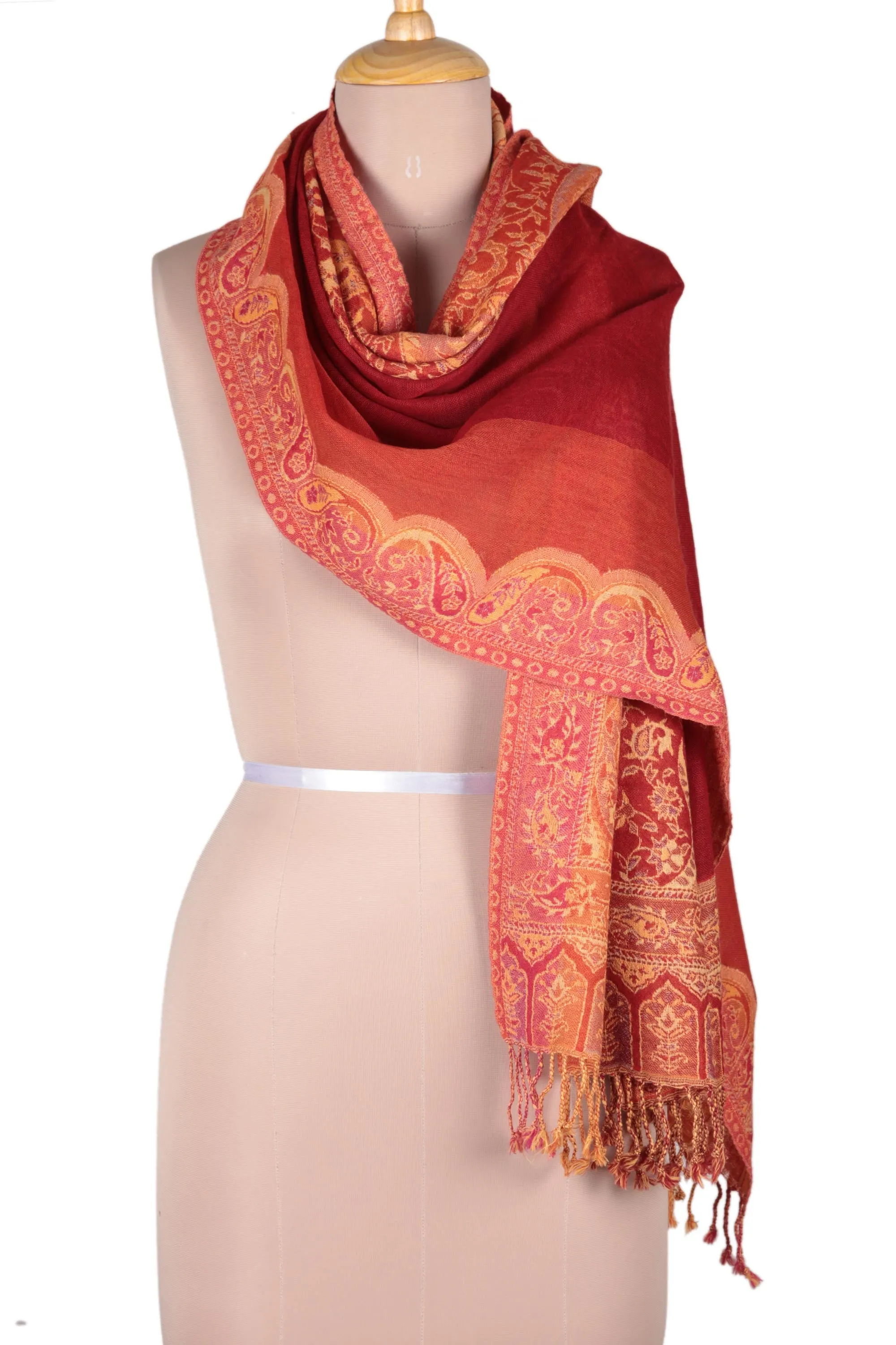 Paisley Glam Paisley Pattern Jamawar Wool Shawl from India