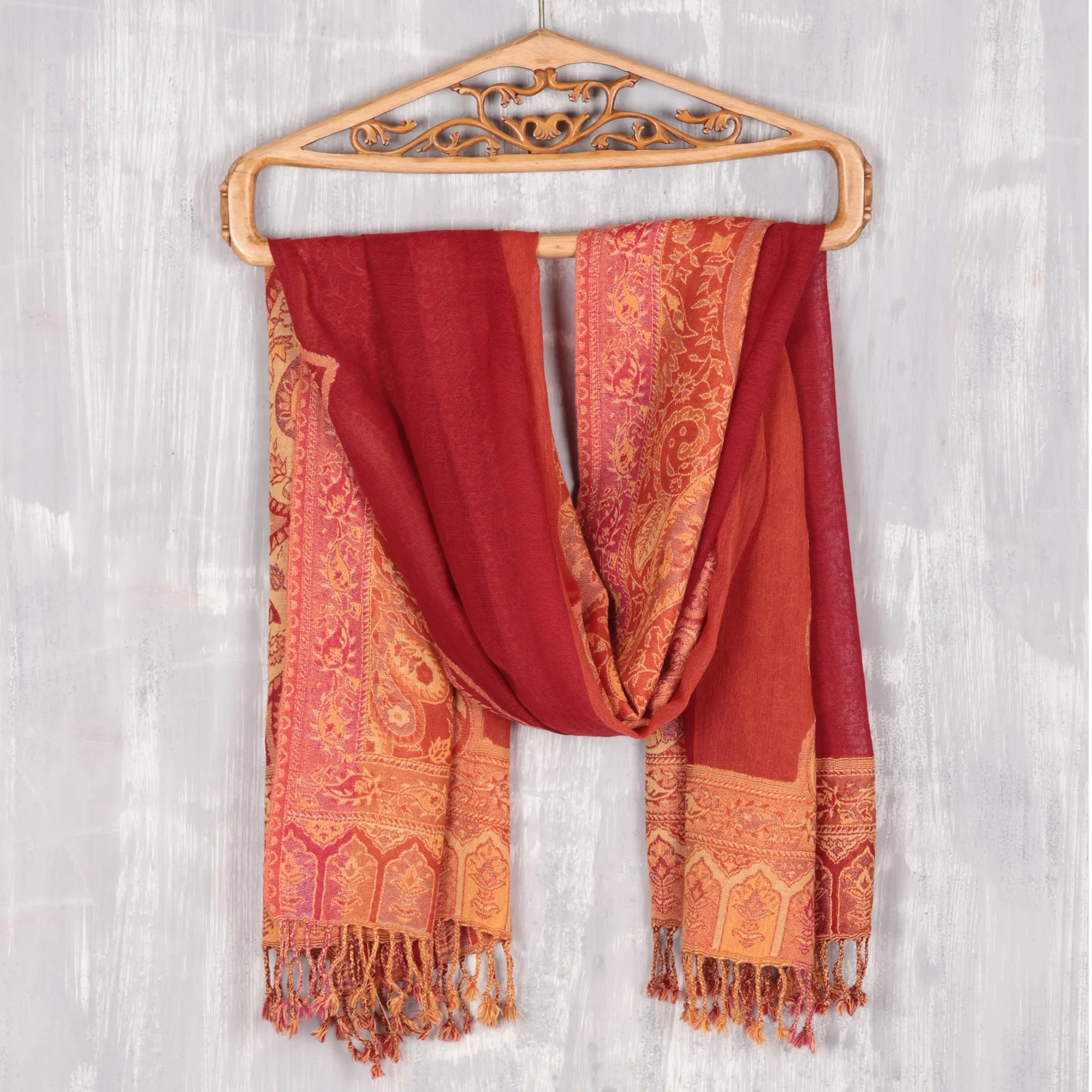 Paisley Glam Paisley Pattern Jamawar Wool Shawl from India