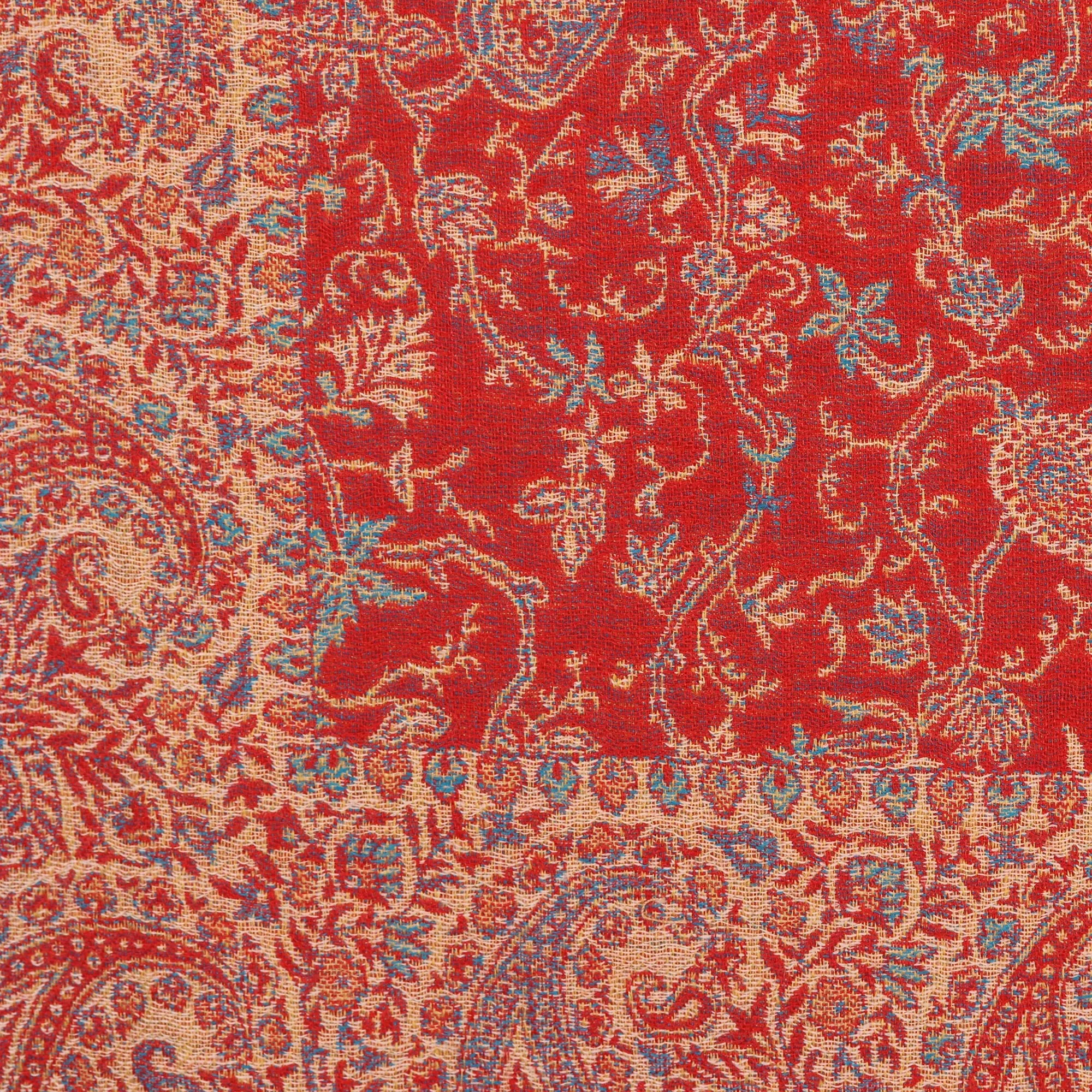 Paisley Glamour Paisley Motif Jamawar Wool Shawl in Poppy from India