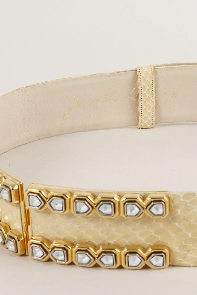 Pale Yellow Snakeskin Embellished Belt