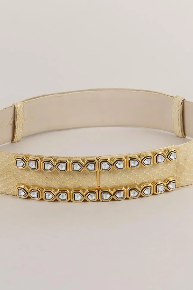 Pale Yellow Snakeskin Embellished Belt