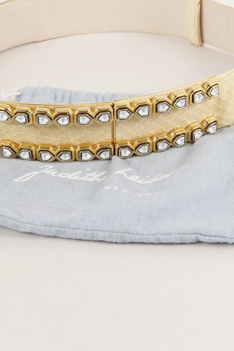 Pale Yellow Snakeskin Embellished Belt