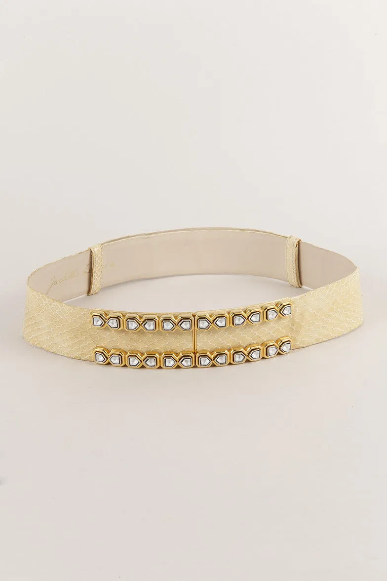 Pale Yellow Snakeskin Embellished Belt