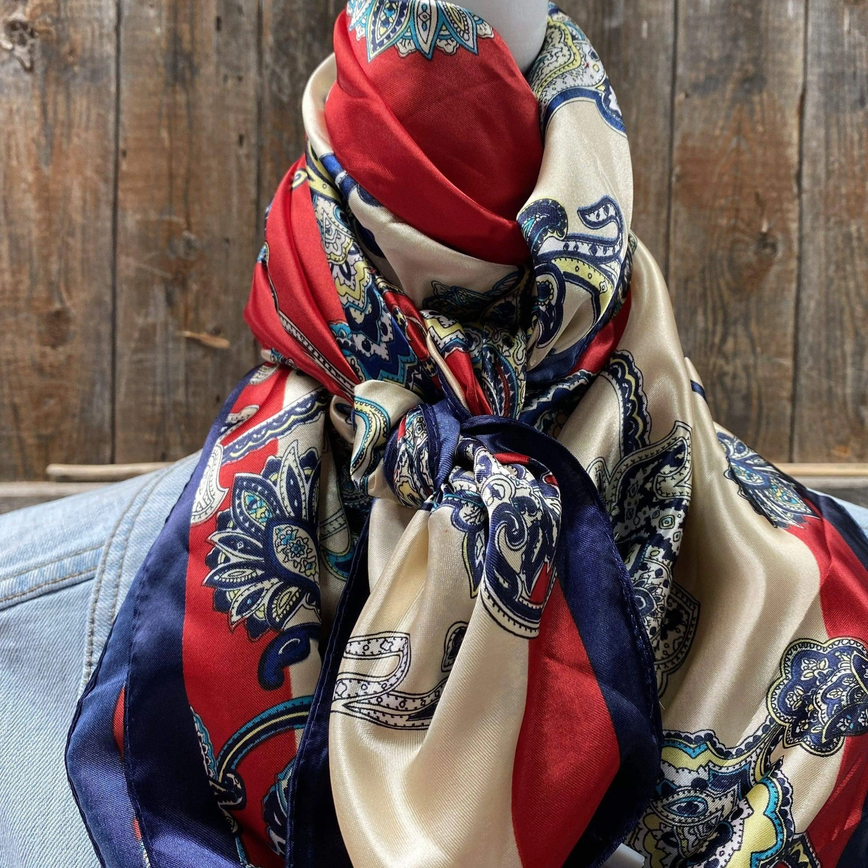 Patriotic Red & Navy Paisley Wild Rag Scarf