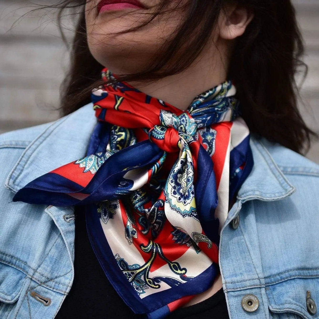 Patriotic Red & Navy Paisley Wild Rag Scarf