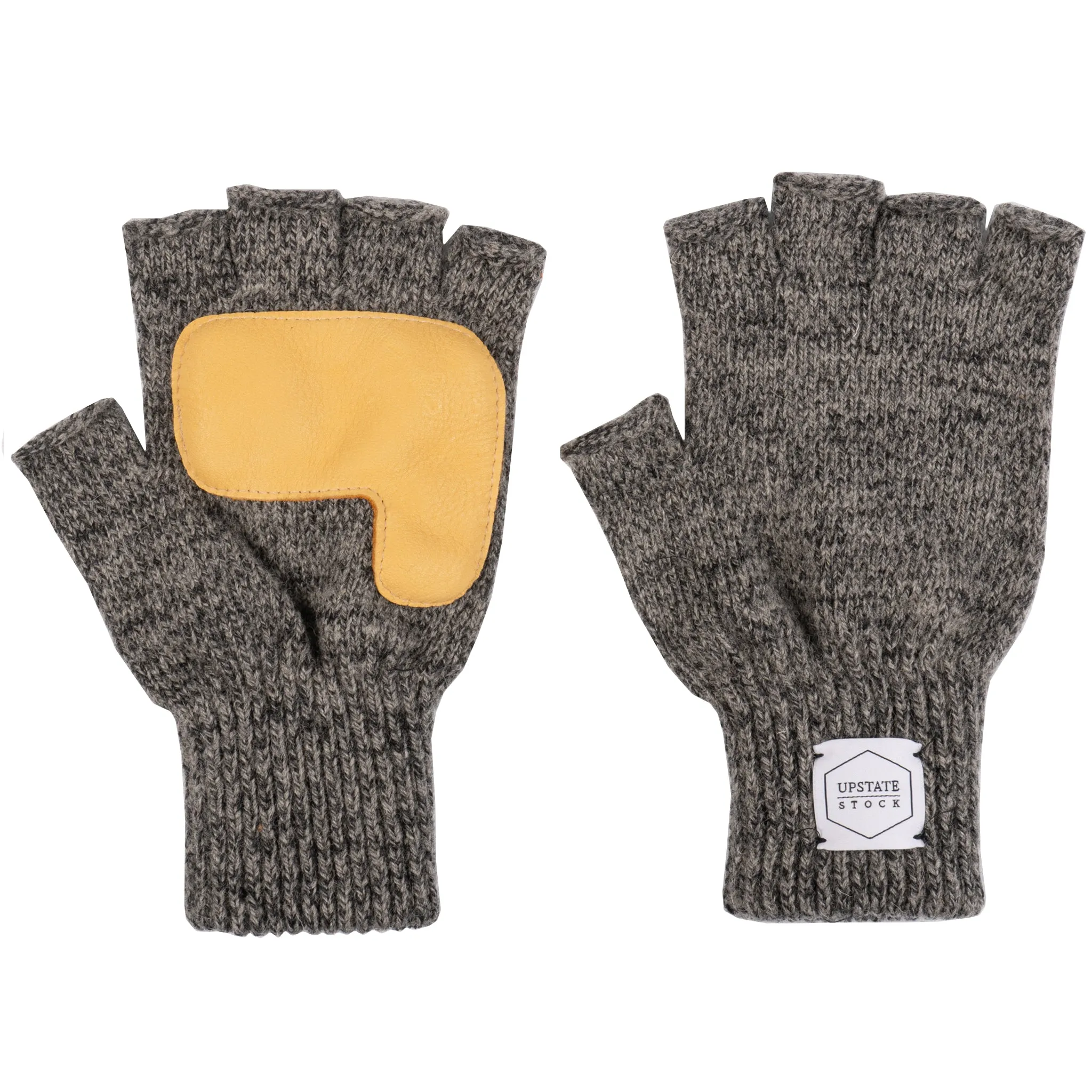 Ragg Wool Fingerless Glove - Charcoal Melange With Natural Deerskin