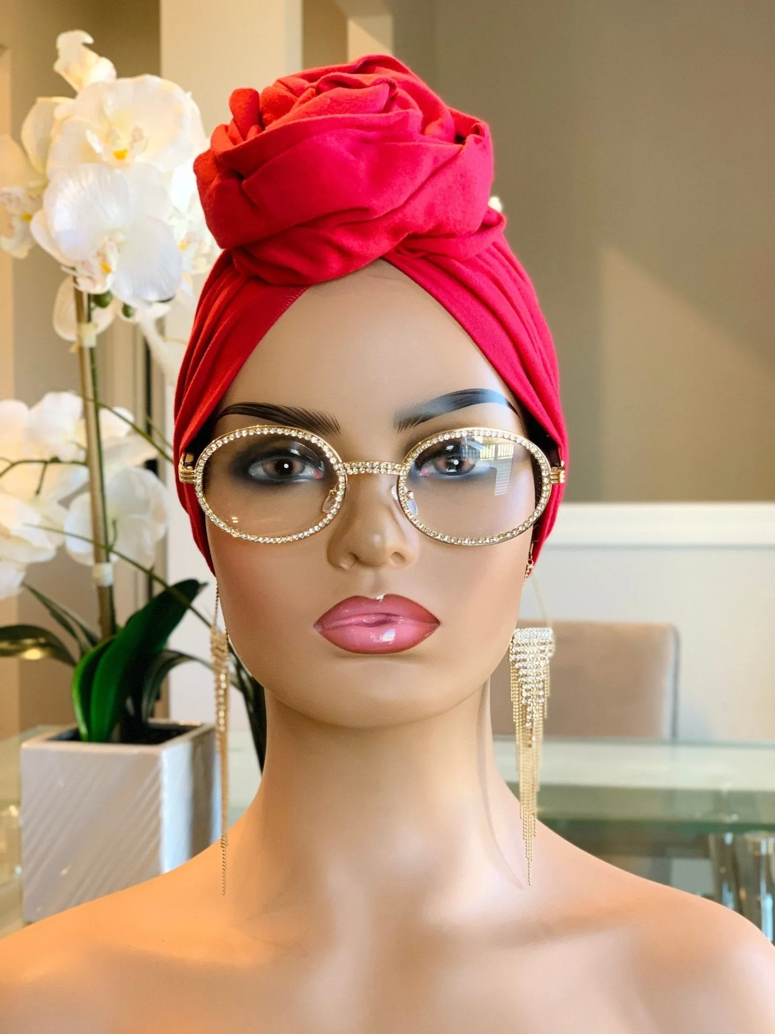 Red Flower Pretied Turban