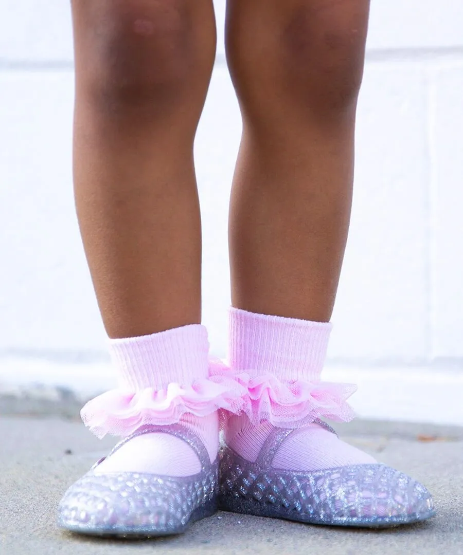 Ruffle/Ripple/Lace Turn Cuff Socks Pink/White 3 Pair Pack