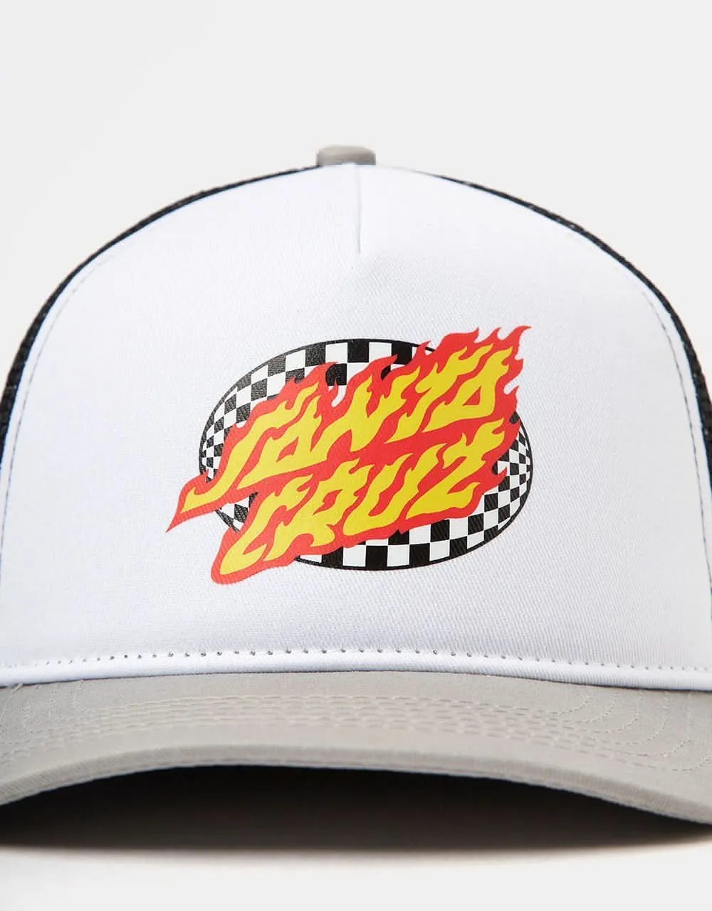 Santa Cruz Oval Check Flame Meshback Cap - White/Stone Grey