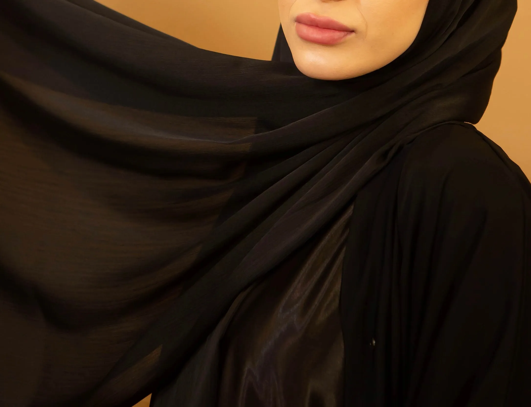 Satin Ribbed Hijab - Black