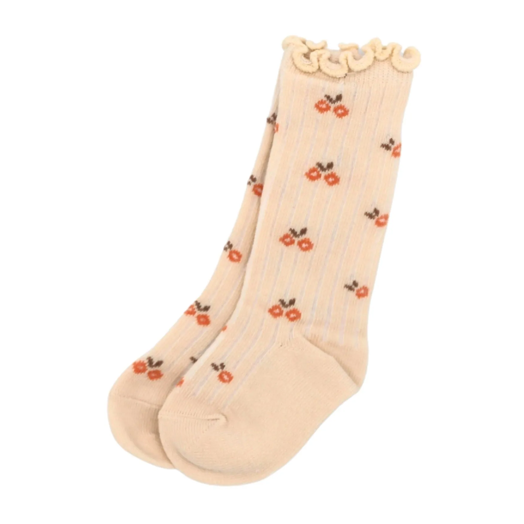 Scalloped Floral Socks - Beige