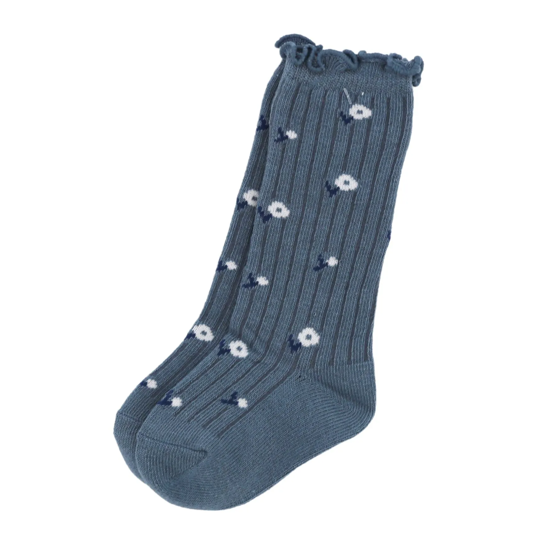 Scalloped Floral Socks - Dusty Blue